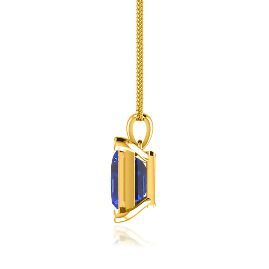 ELIZA - Emerald Cut Blue Sapphire 4 Claw Drop Pendant 18k Yellow Gold