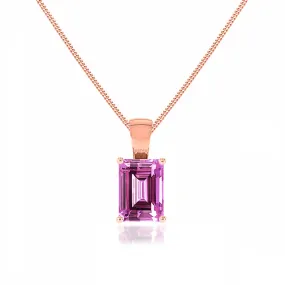 ELIZA - Emerald Cut Pink Sapphire 4 Claw Drop Pendant 18k Rose Gold