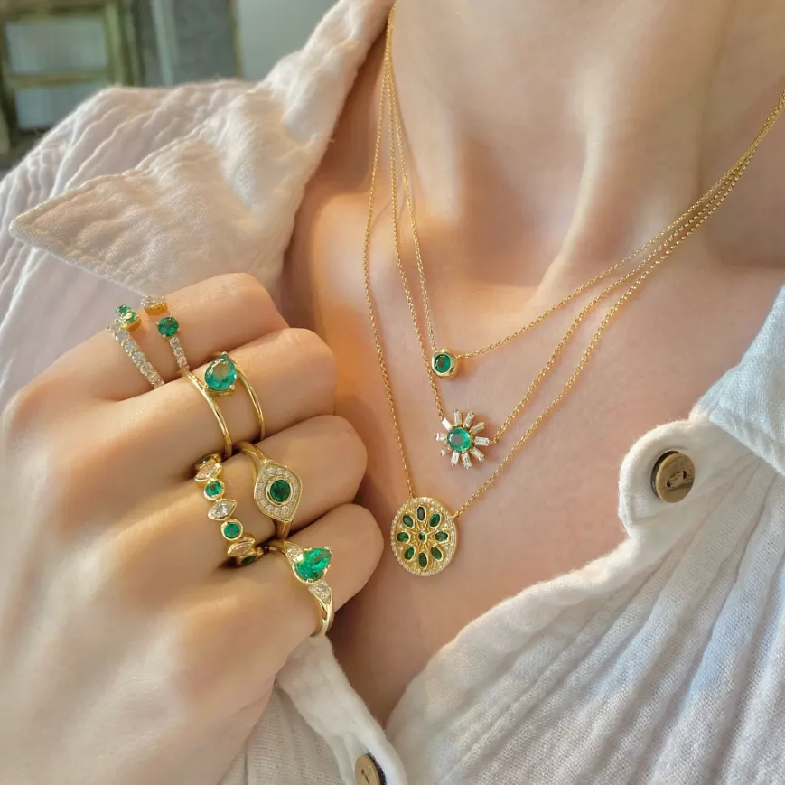 Emerald & Diamond Flower Necklace