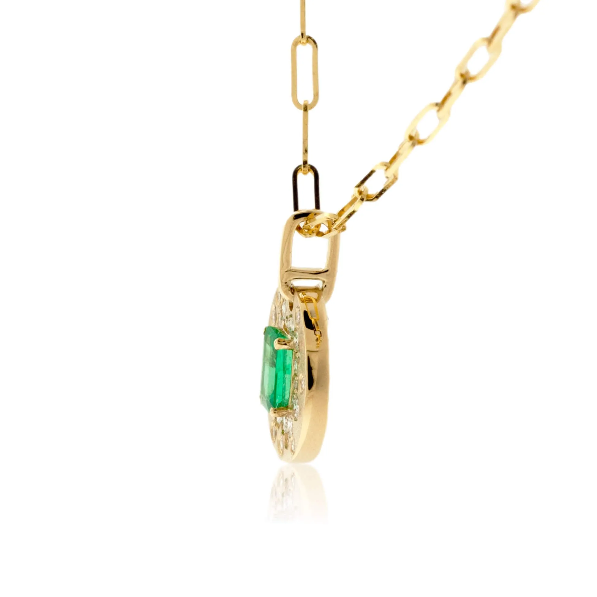 Emerald-Cut Emerald & Diamond Disc Pendant