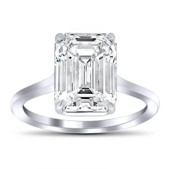 Emerald Cut Forever One Moissanite Solitaire Ring