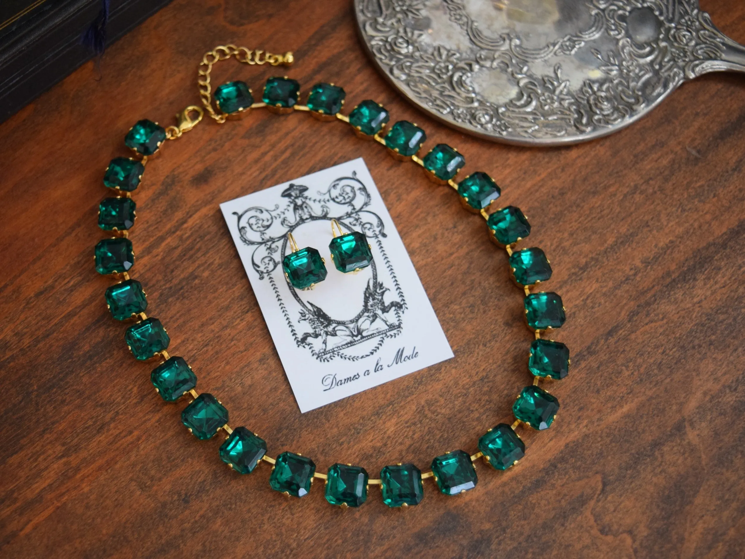 Emerald Green Collet Necklace - Medium Square
