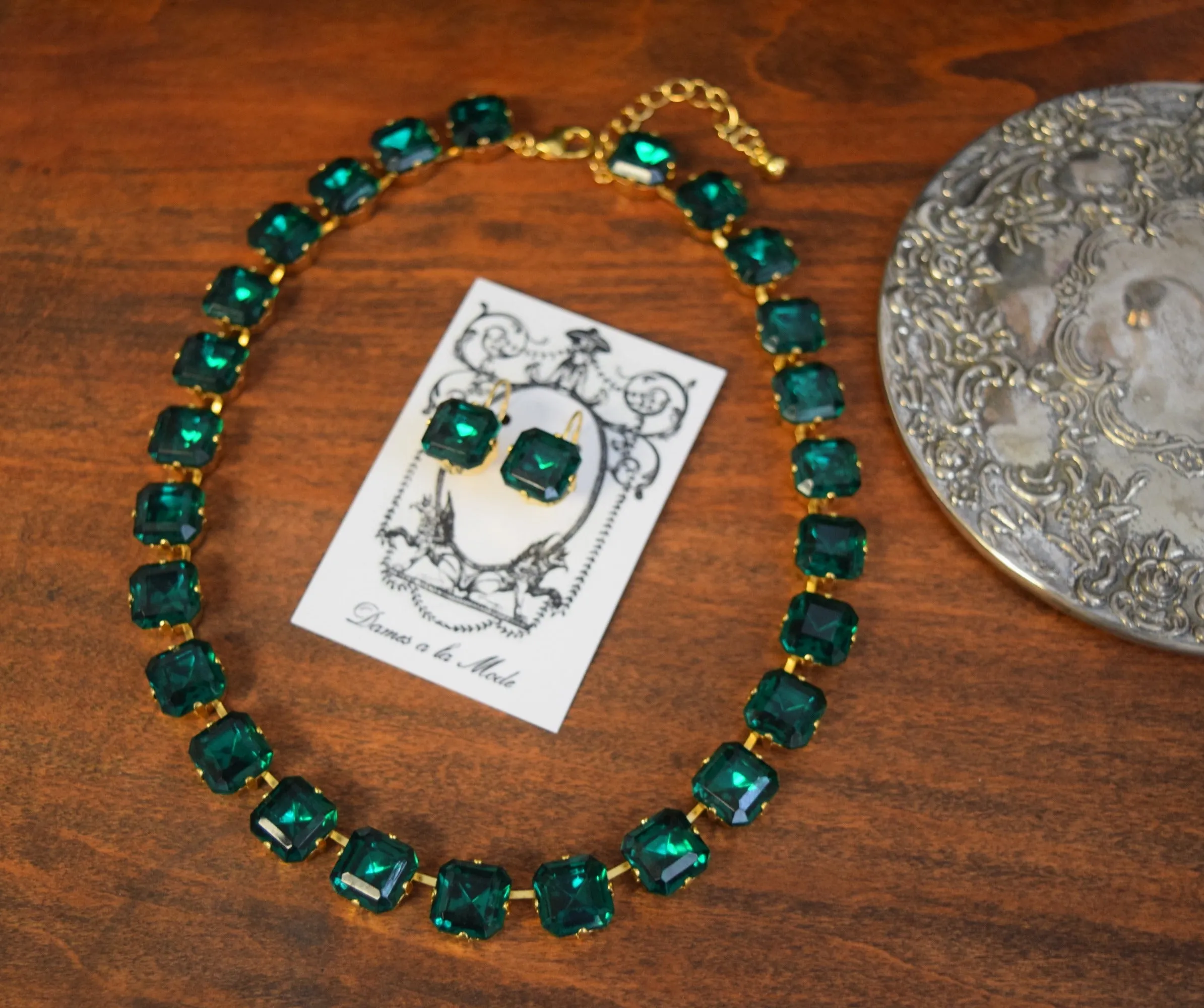 Emerald Green Collet Necklace - Medium Square