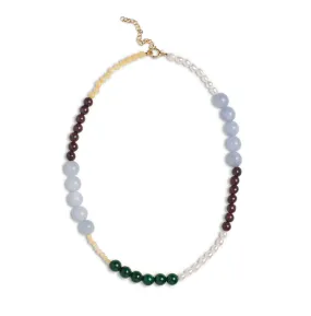 Enamel Necklace Marli L. Yellow Pearl L. Blue Brown And Green 40   5 cm N110G