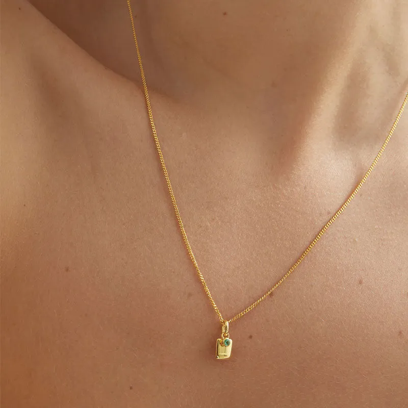 ENGRAVABLE EMERALD BIRTHSTONE NECKLACE (MAY)