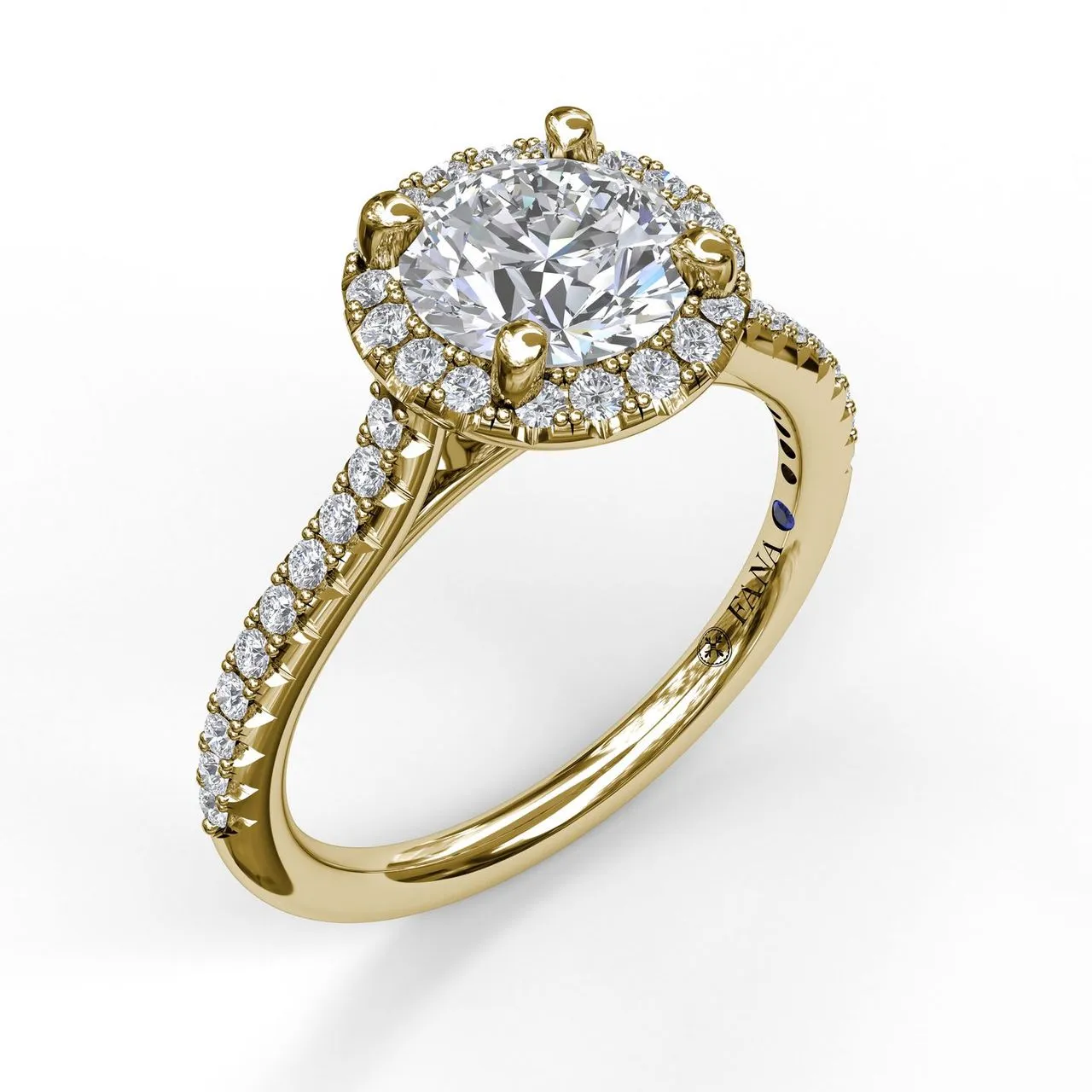 Fana Delicate Round Halo And Pave Band Engagement Ring 3789