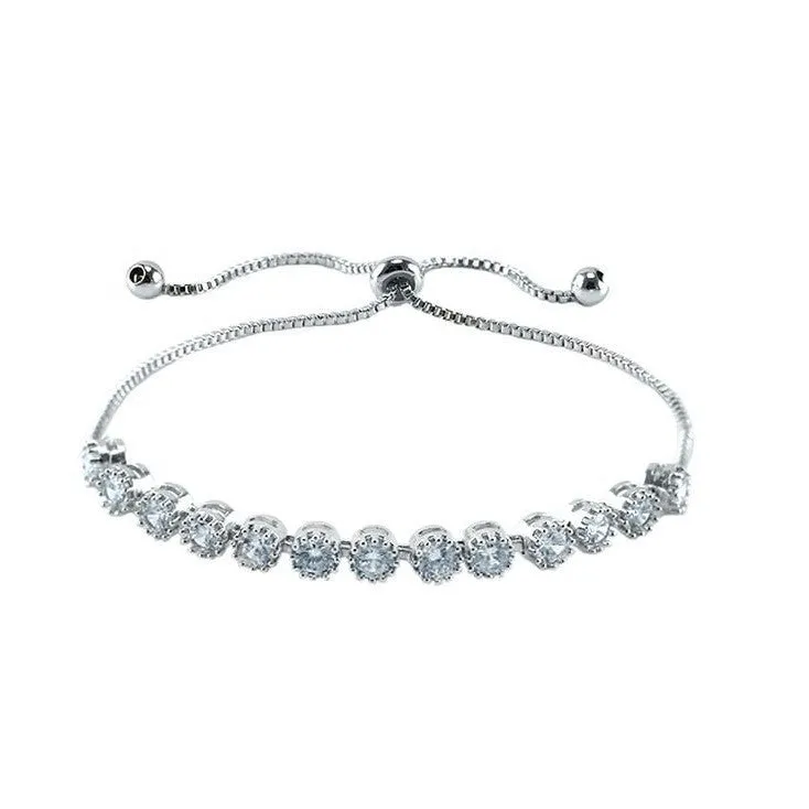 Fiona Round CZ Silver Tennis Bolo Bracelet