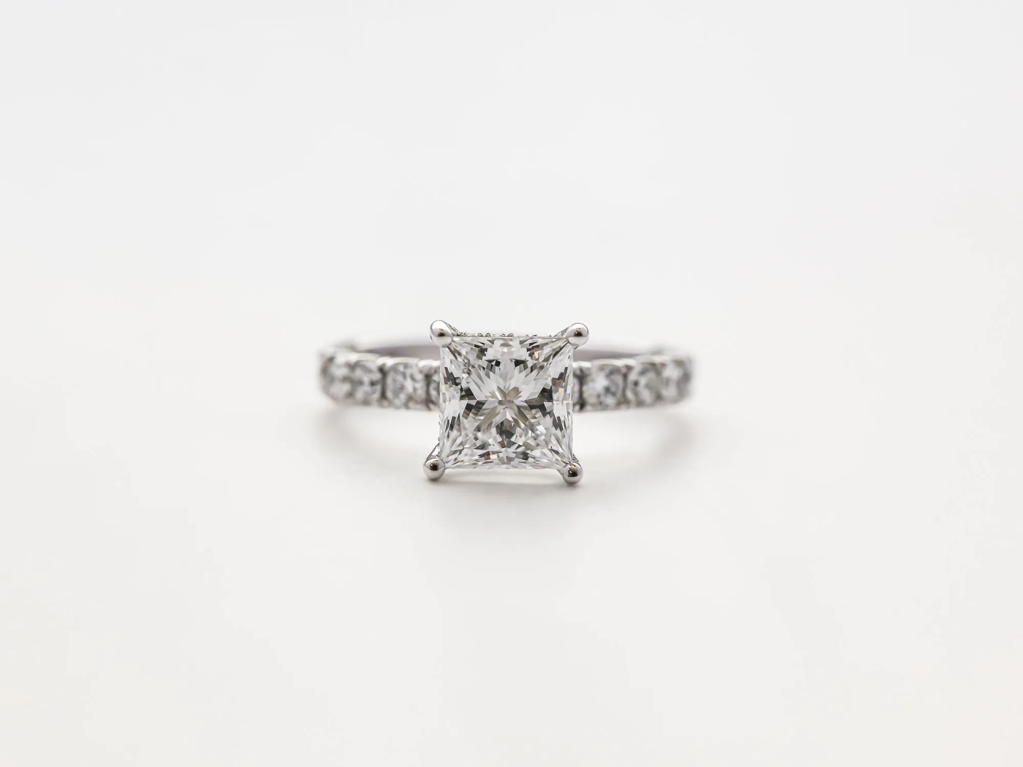 Floating Princess Diamond Hidden Halo Flame Prongs Ring