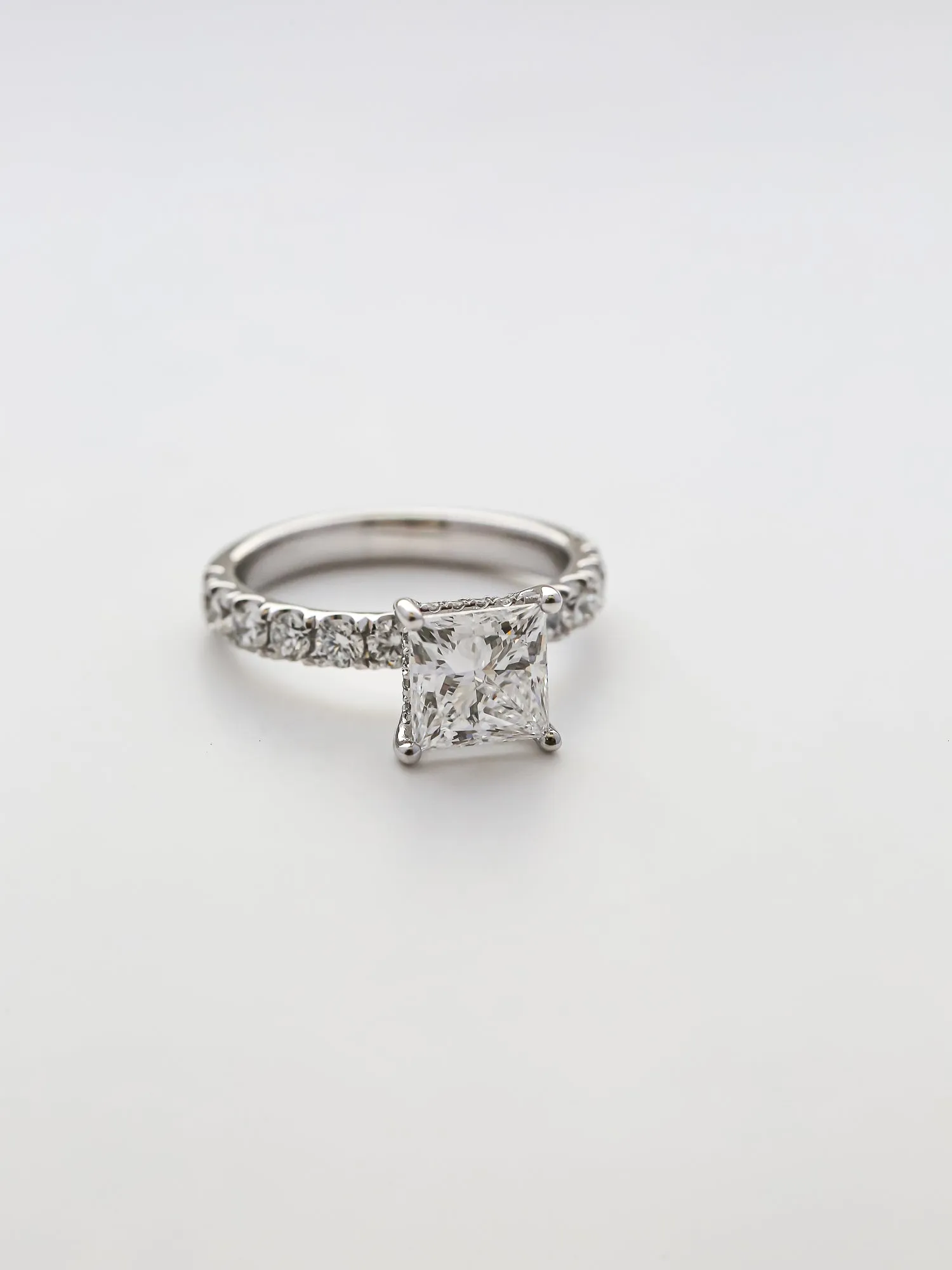 Floating Princess Diamond Hidden Halo Flame Prongs Ring