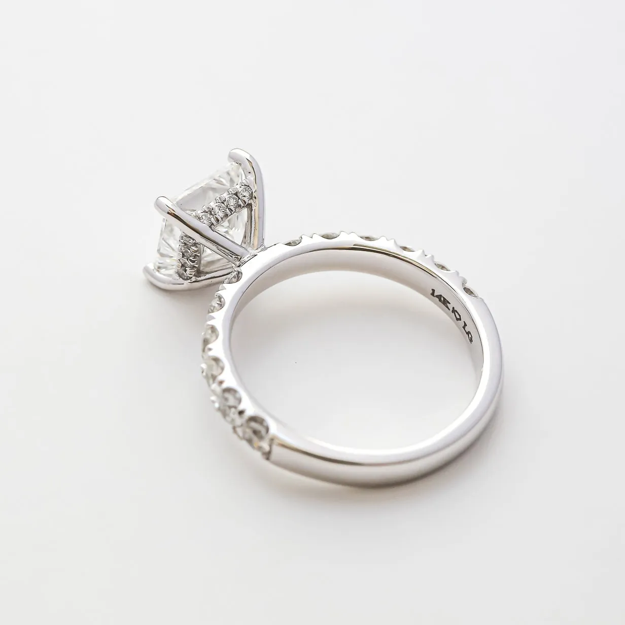 Floating Princess Diamond Hidden Halo Flame Prongs Ring