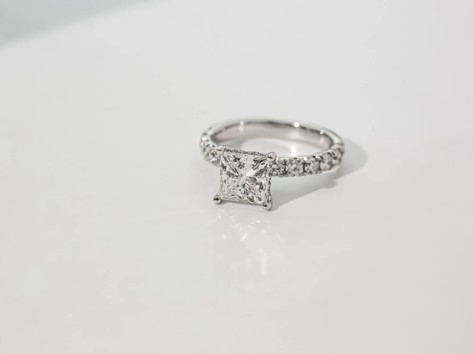 Floating Princess Diamond Hidden Halo Flame Prongs Ring