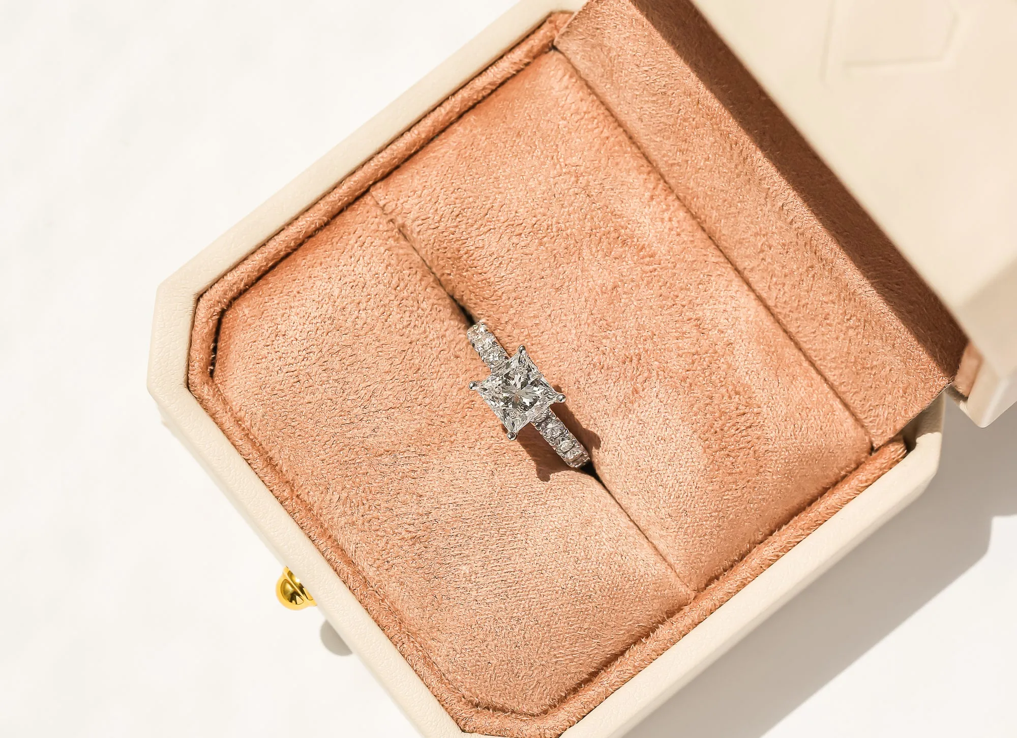 Floating Princess Diamond Hidden Halo Flame Prongs Ring