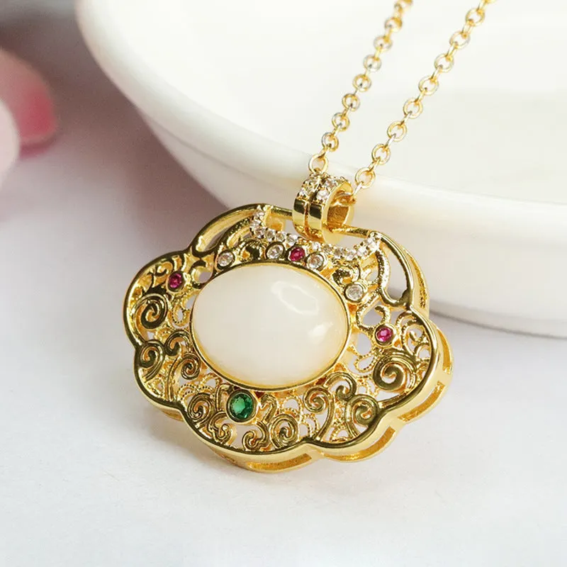 Fortune's Blessing Sterling Silver Jade Ruyi Pendant