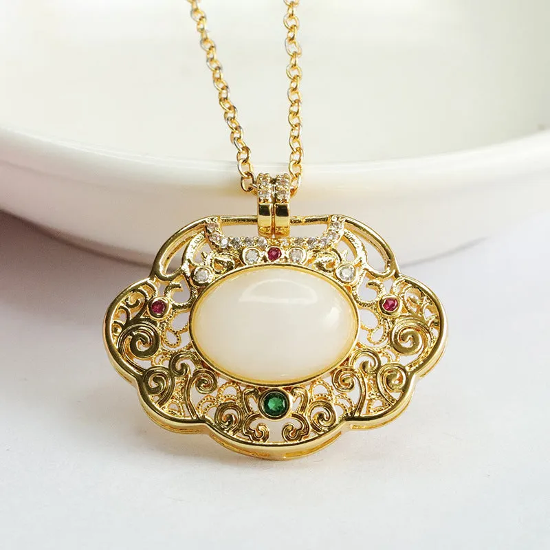 Fortune's Blessing Sterling Silver Jade Ruyi Pendant