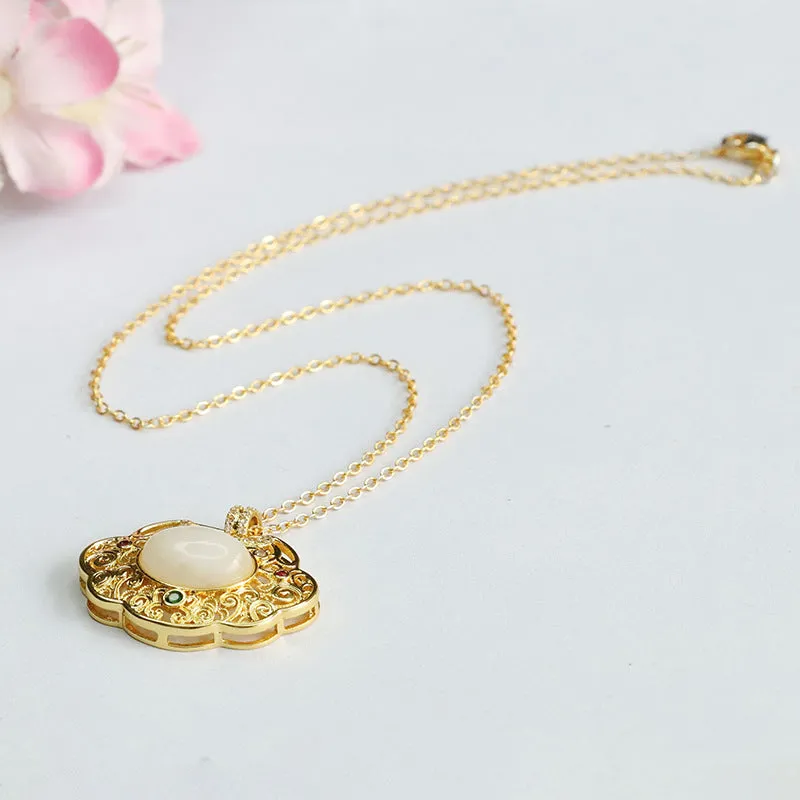 Fortune's Blessing Sterling Silver Jade Ruyi Pendant