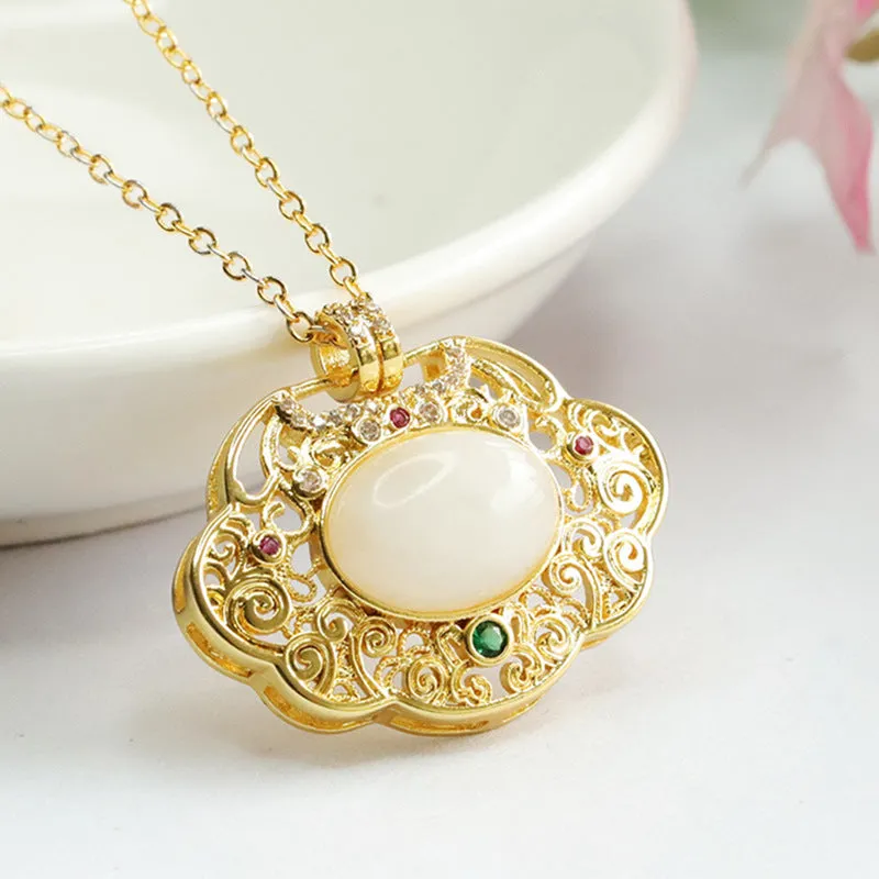 Fortune's Blessing Sterling Silver Jade Ruyi Pendant