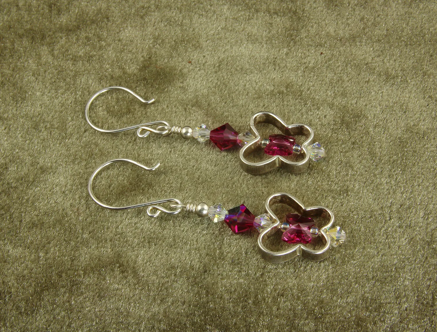 Fuchsia Pink Butterfly Crystal Silver Earrings