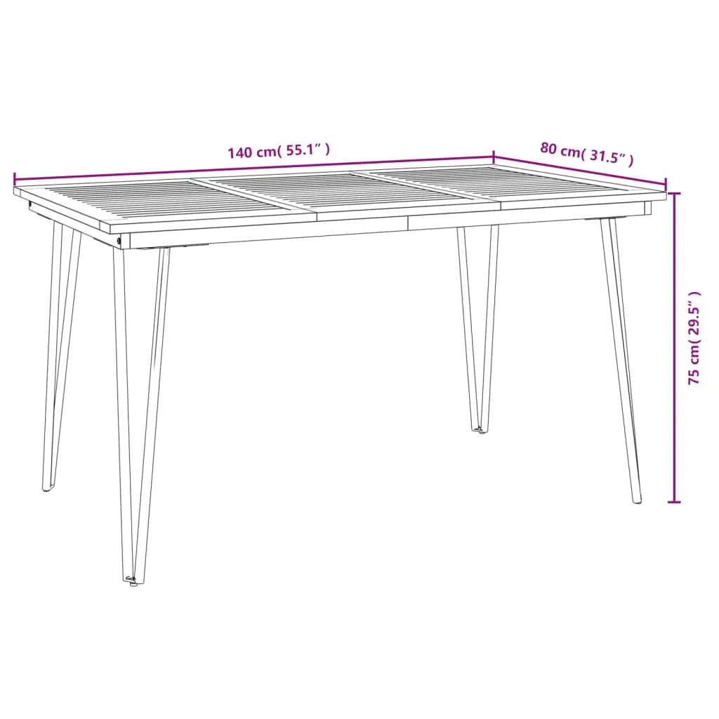 Garden Table with Hairpin Legs 140x80x75 cm Solid Wood Acacia