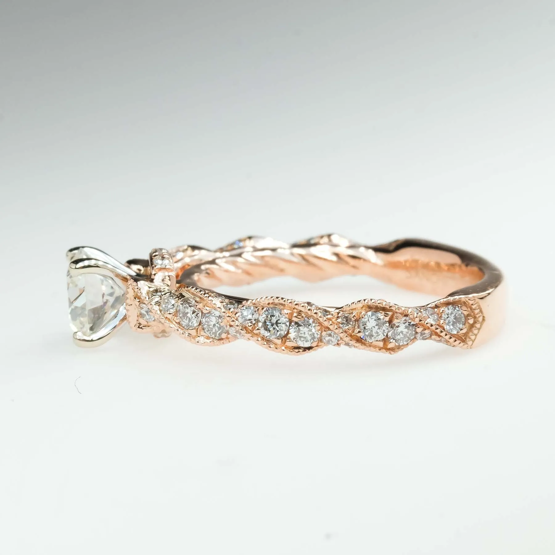 GIA 0.72ct Round European Cut Diamond Twist Engagement Ring in 14K Rose Gold