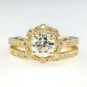 GIA 0.93ct VS2/H Round Diamond Halo Accented Bridal Set in 14K Yellow Gold