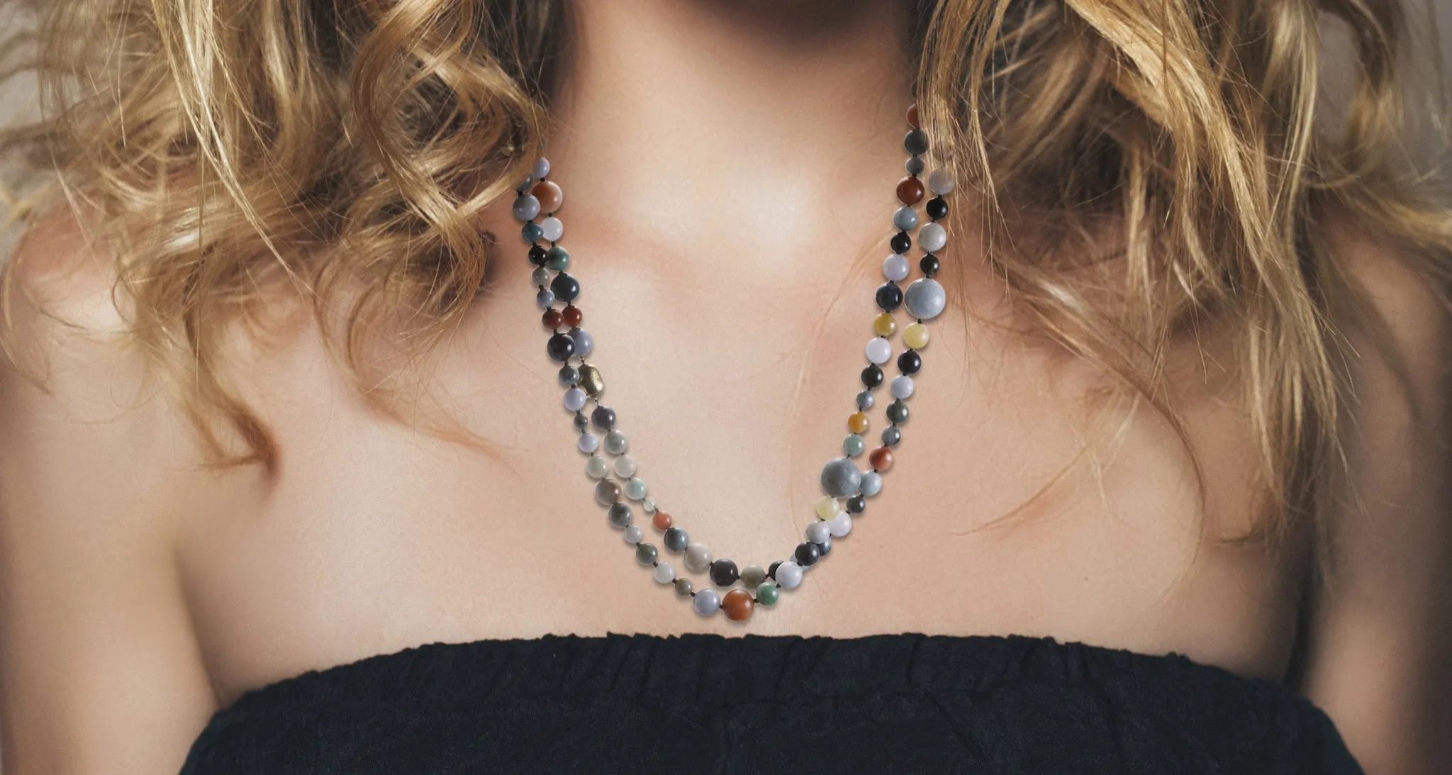 Giant Jade & Agate 2-Strand Necklace