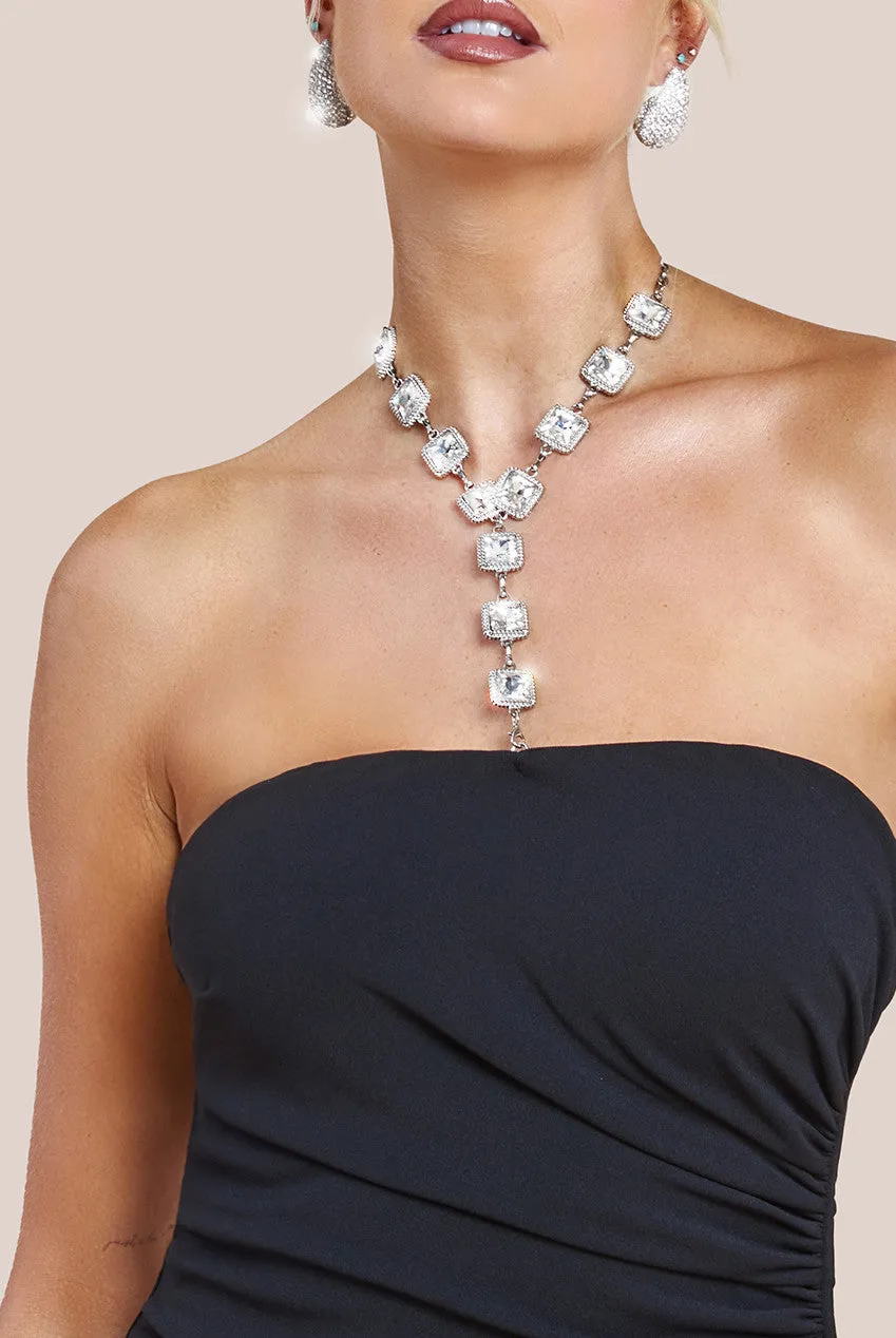 Goddiva Scuba Crepe Bandeau Maxi With Diamante Necklace