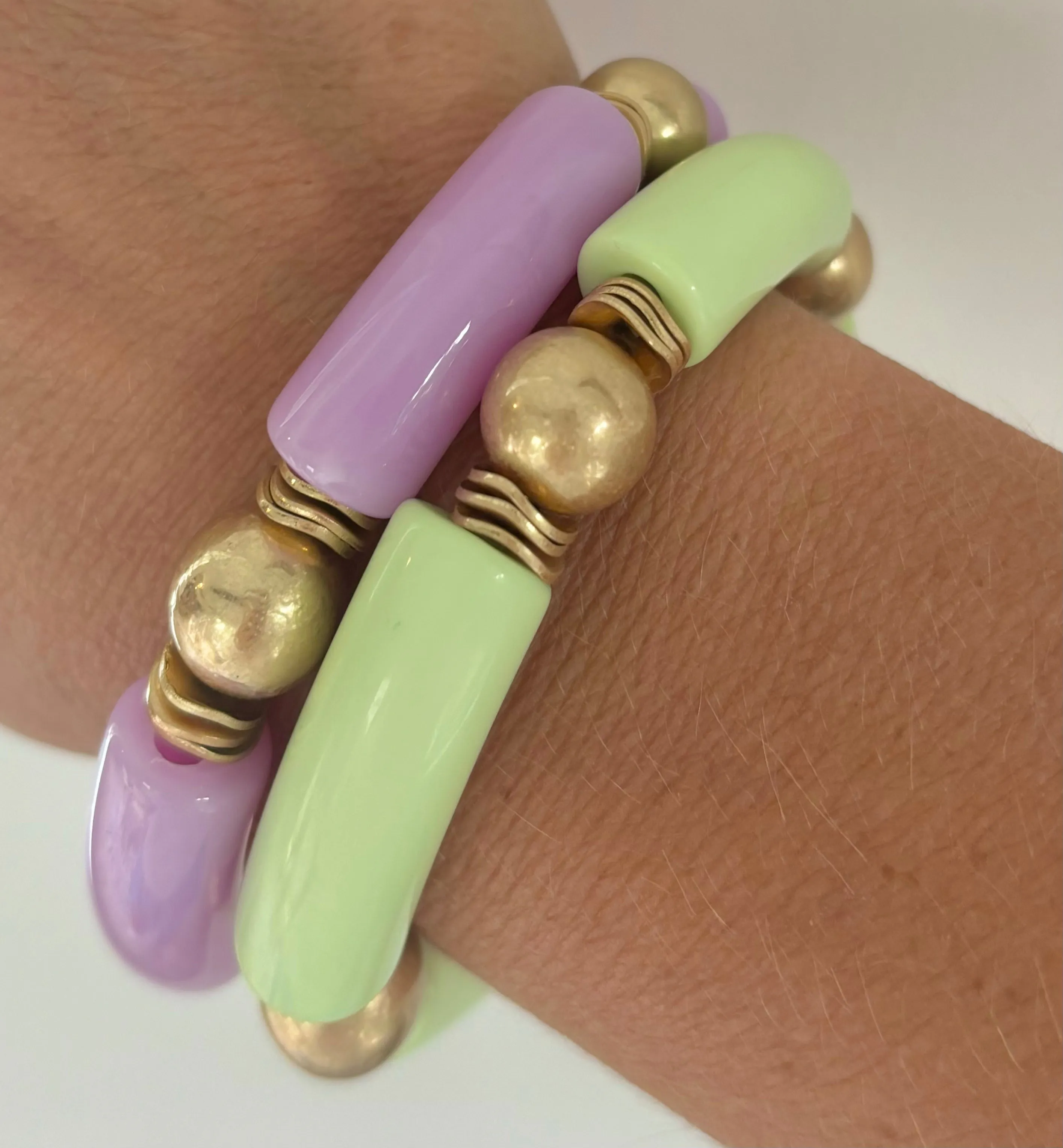 Gold Ball & Tube Bracelet-Lavender