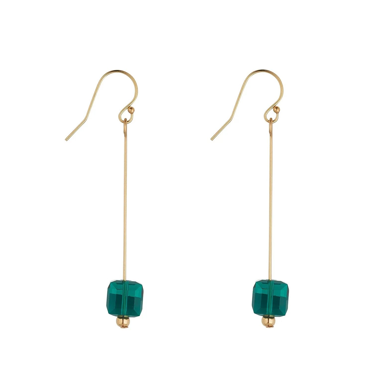 Gold Filled Majestic Green Crystal Cube Pin Earrings