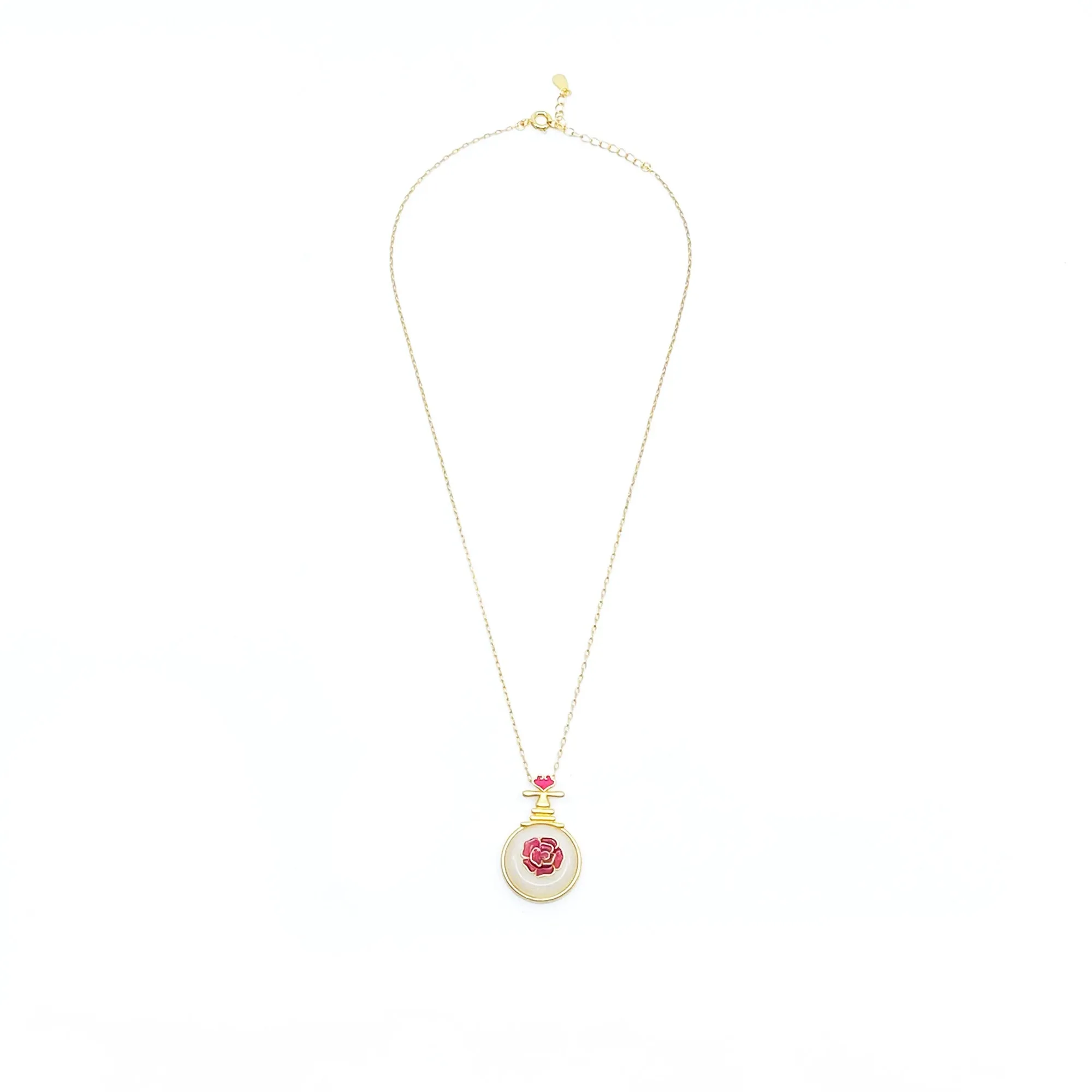 Gold Pipa Enamel Hetian White Jade Necklace