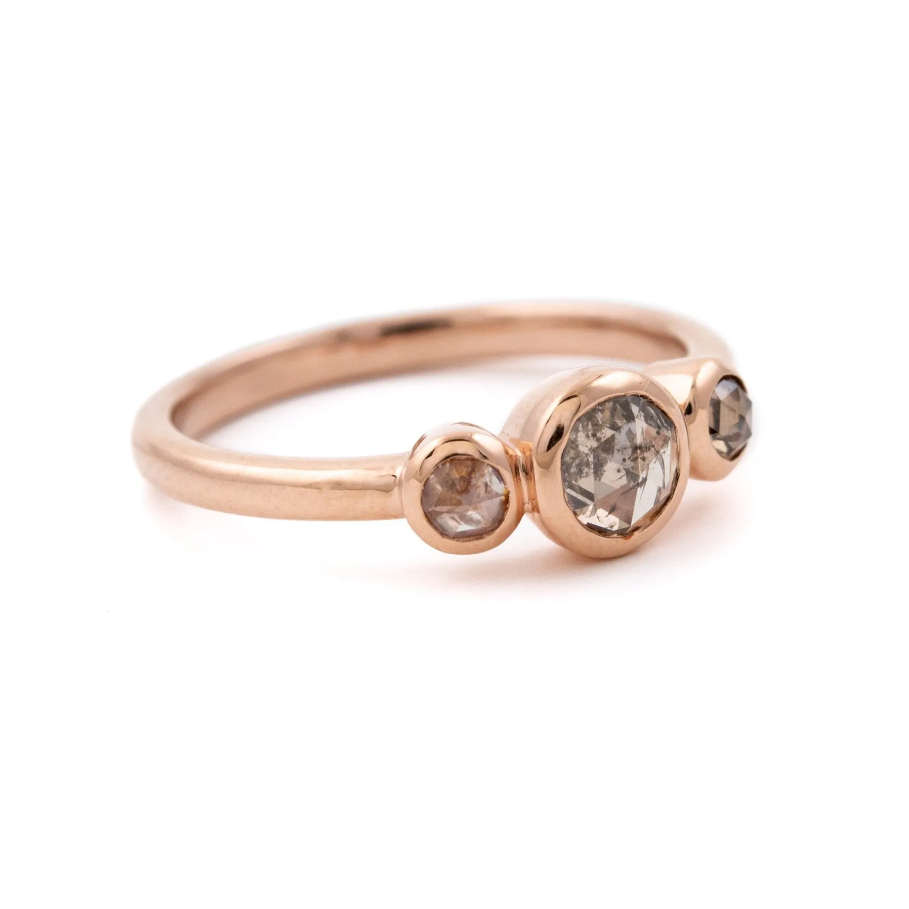 Gold Triple Rose-Cut Diamond Engagement Ring