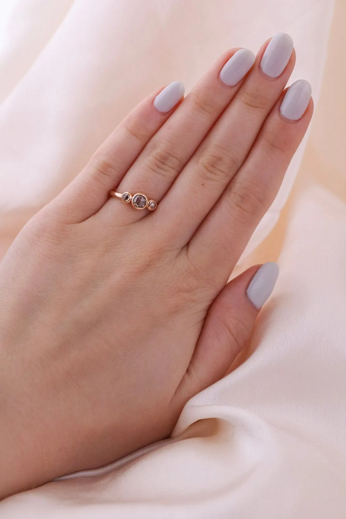 Gold Triple Rose-Cut Diamond Engagement Ring