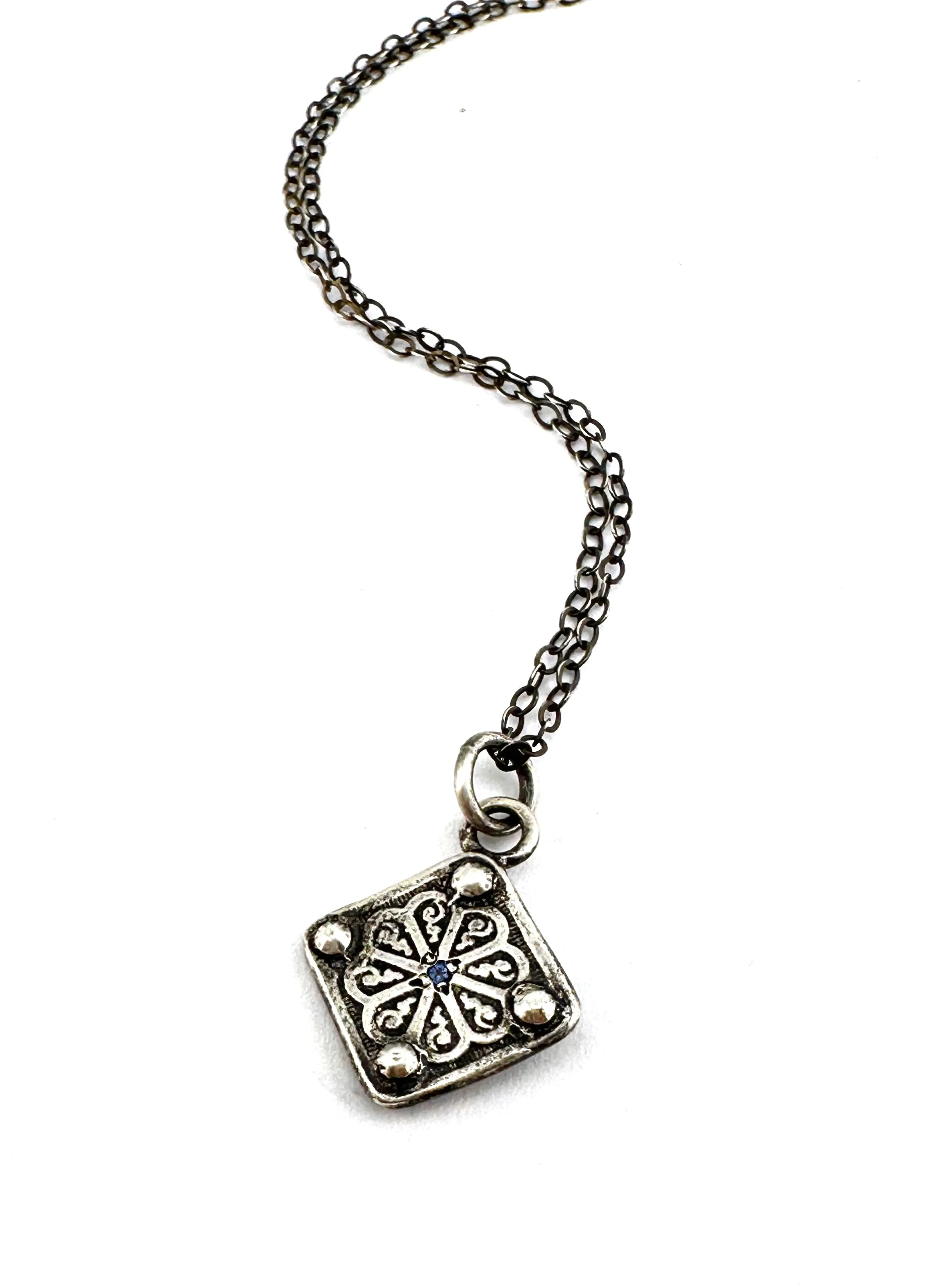 GRAVITY Necklace - Silver with Blue Sapphire
