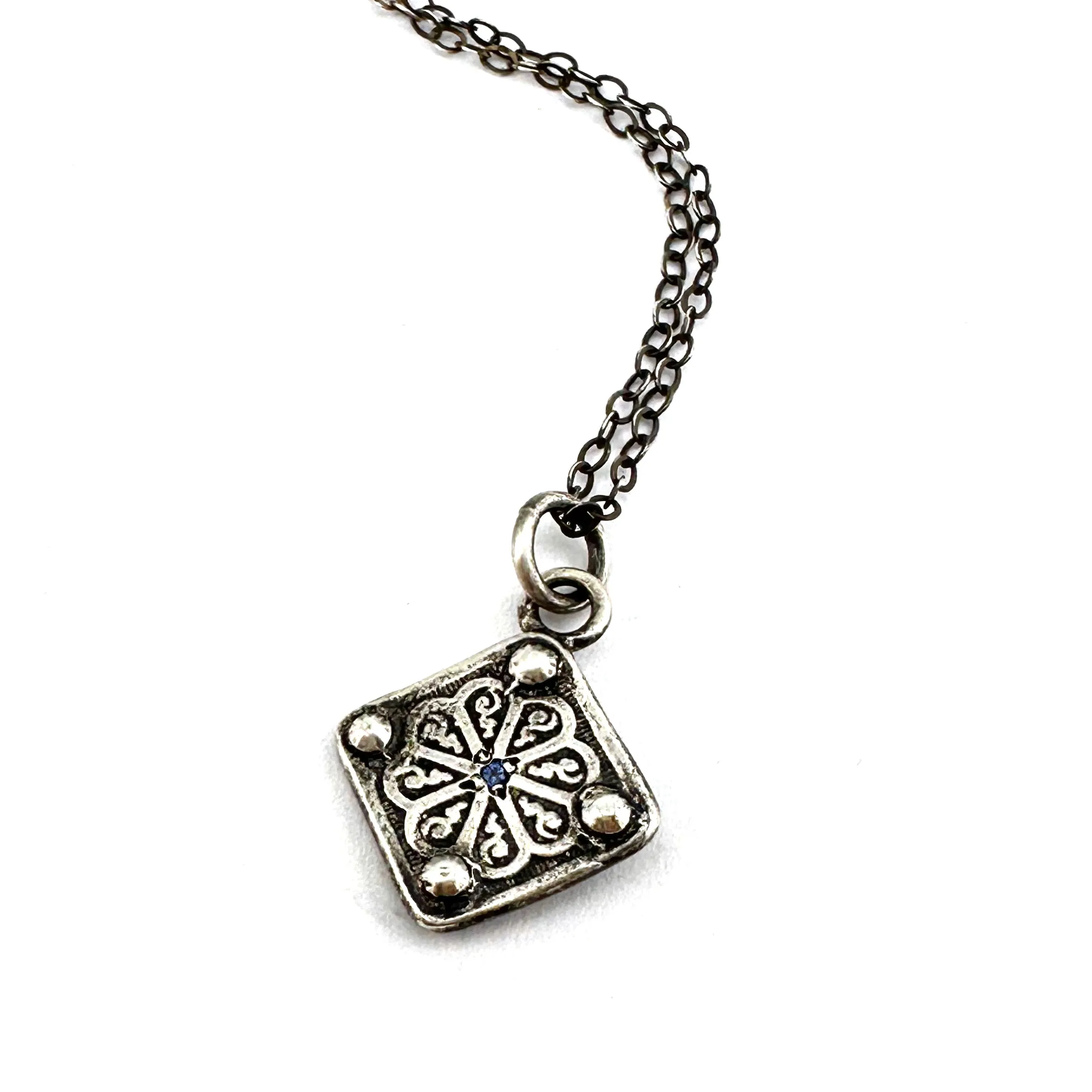 GRAVITY Necklace - Silver with Blue Sapphire