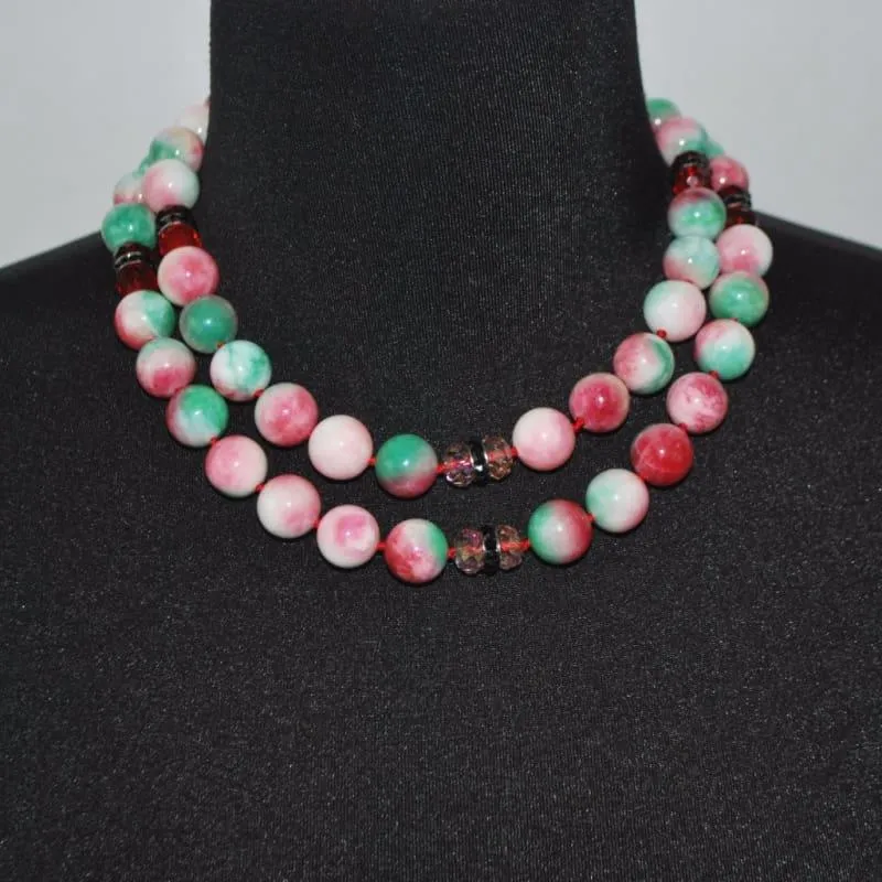 Green and Red Jade Elegant Double strands necklace
