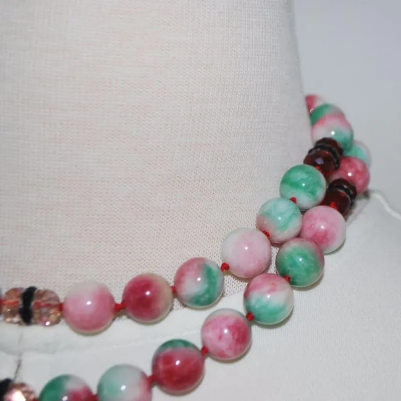 Green and Red Jade Elegant Double strands necklace