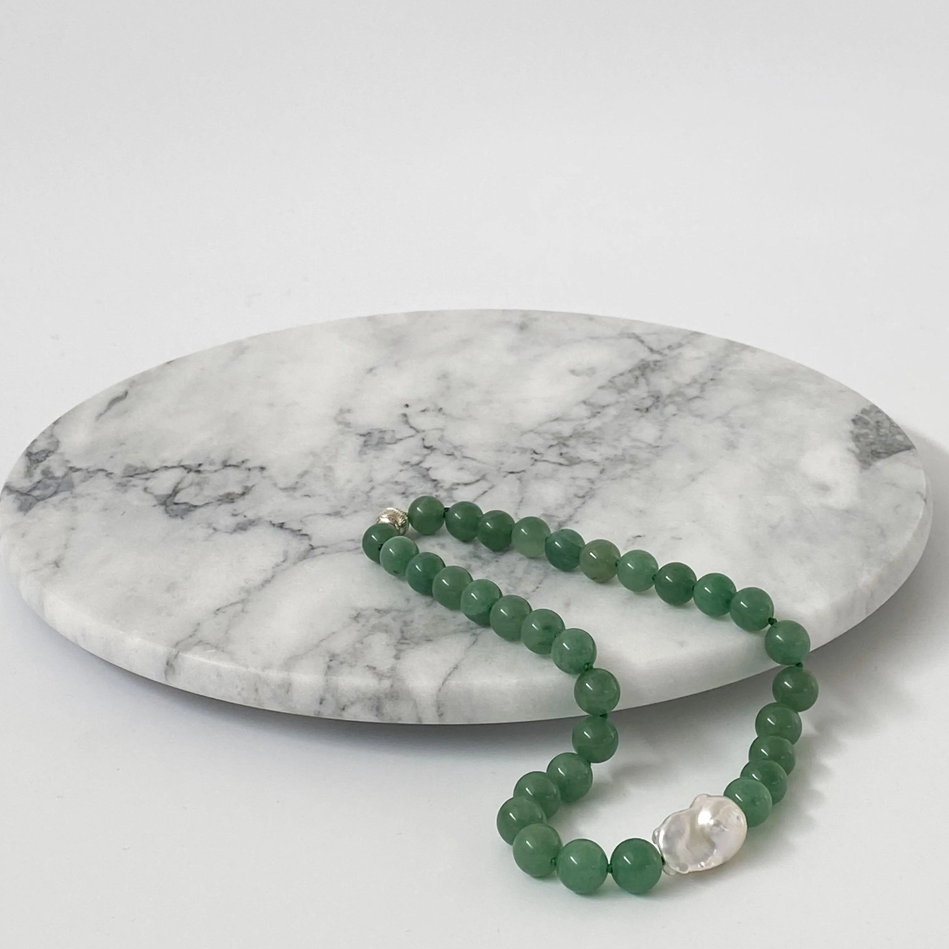 Green Jade  Baroque Pearl Necklace