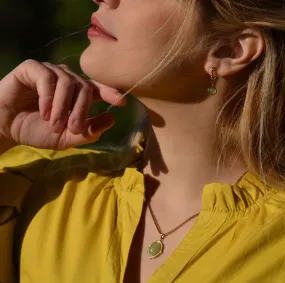 Green Jade Hoop Earrings & Oval Jade Necklace