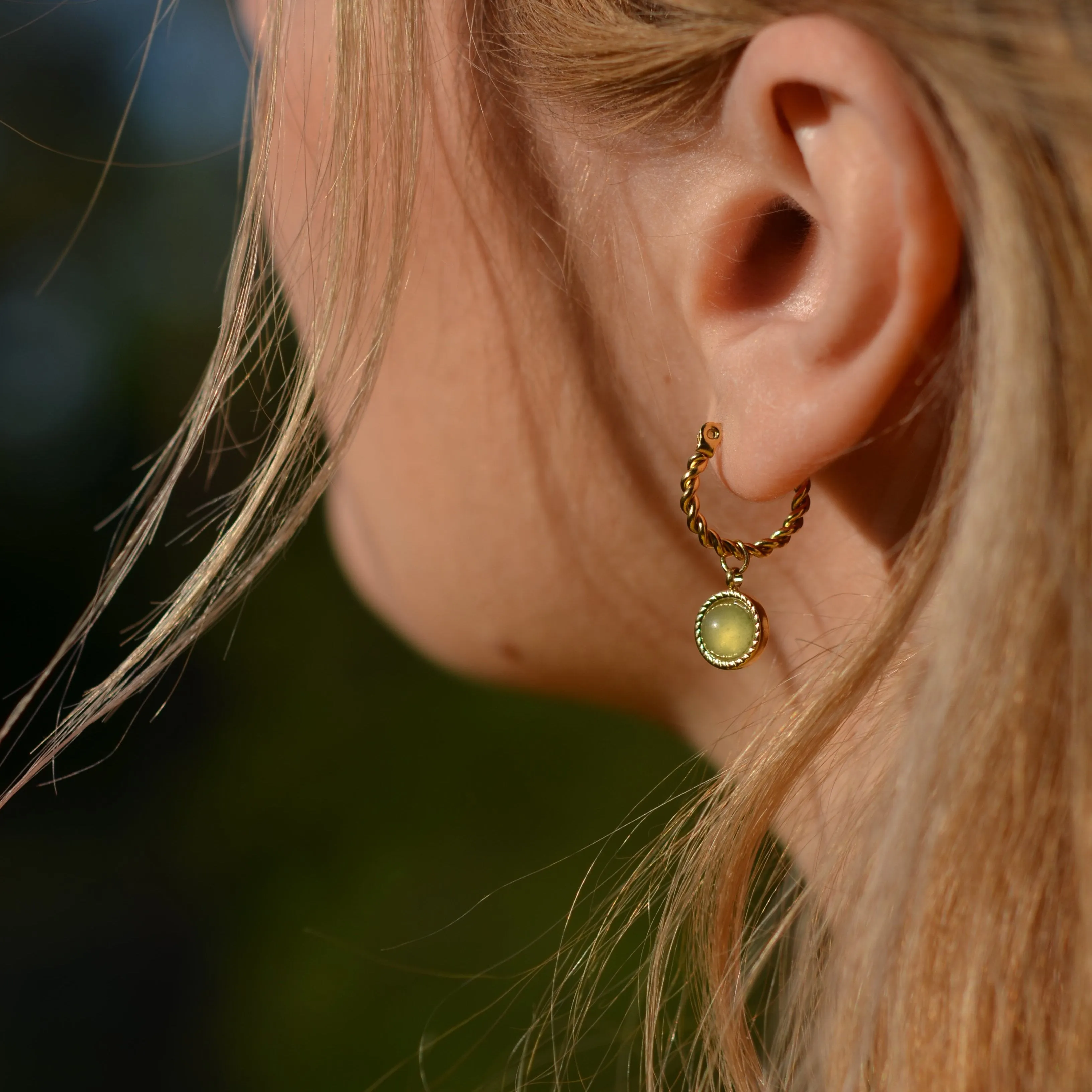 Green Jade Hoop Earrings & Oval Jade Necklace