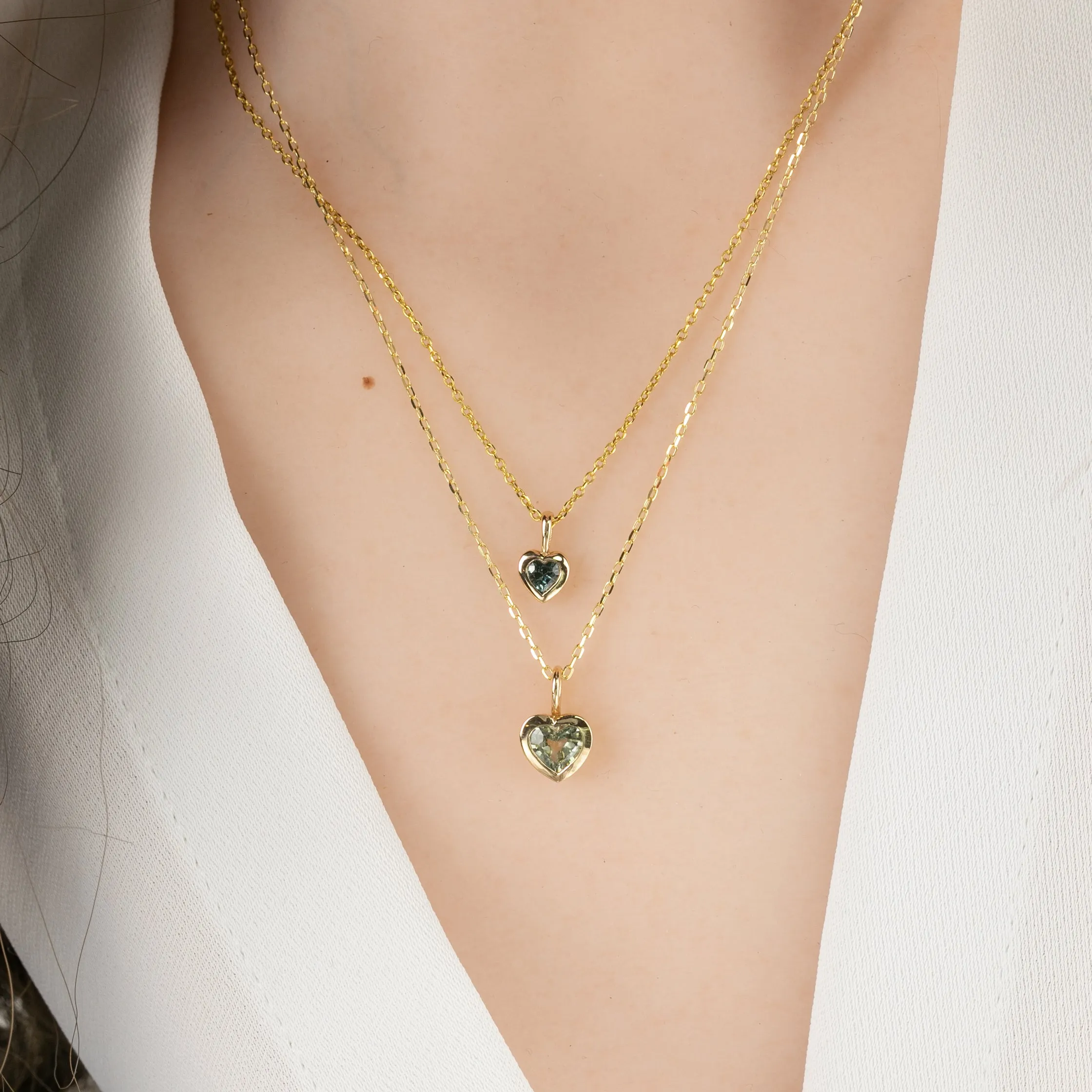 Green Sapphire Heart Charm 14K Gold