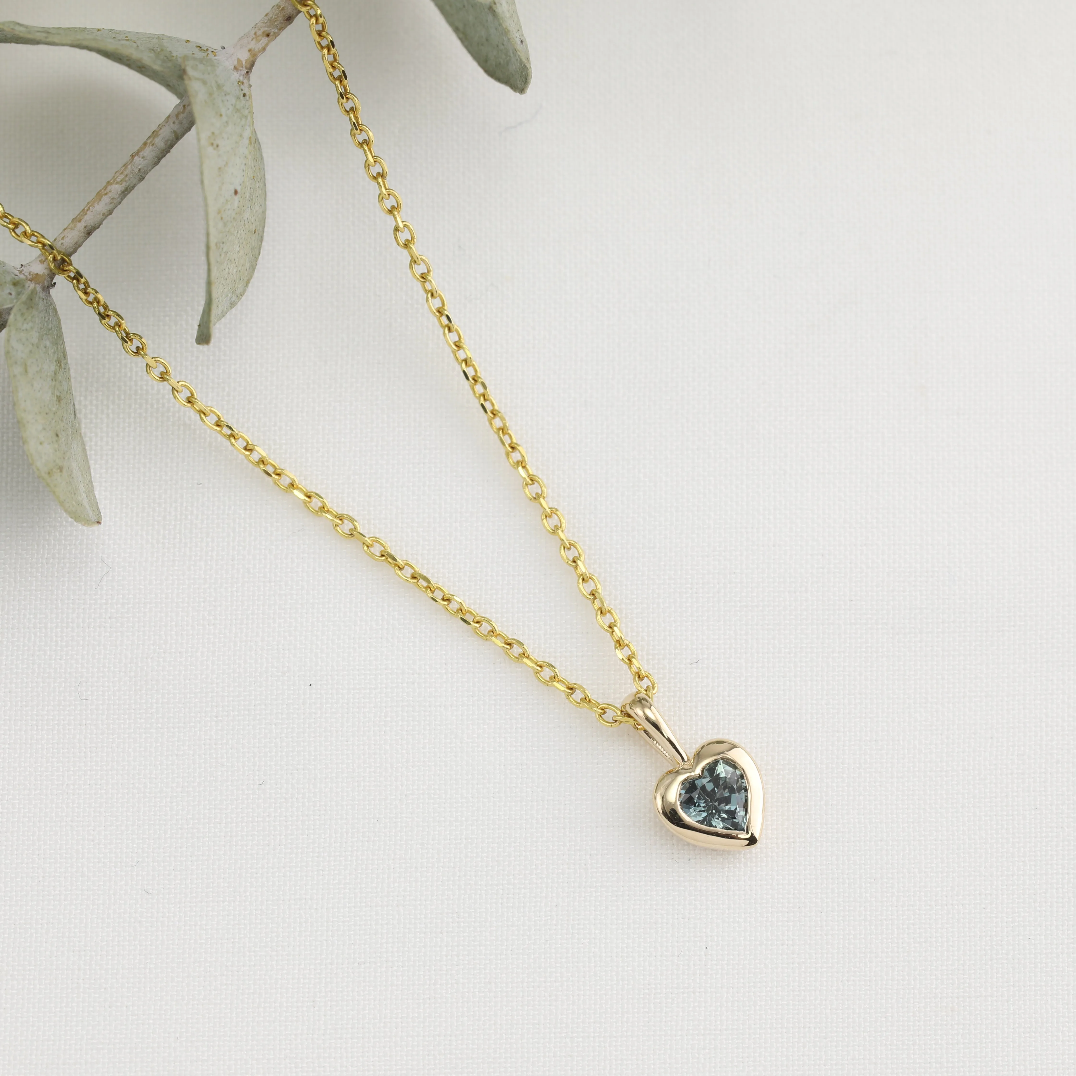 Green Sapphire Heart Charm 14K Gold