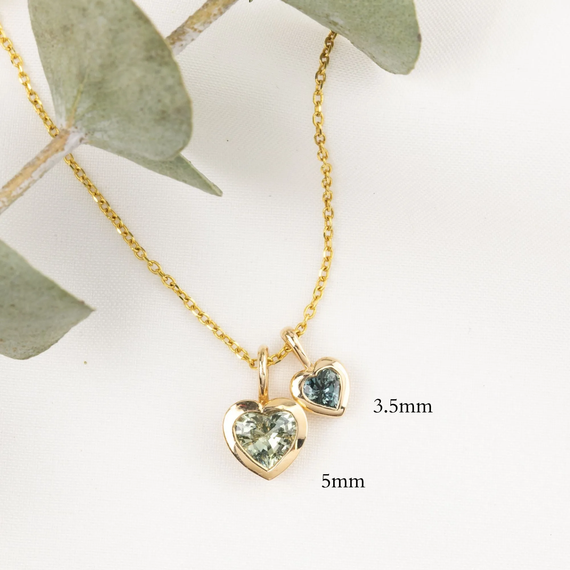 Green Sapphire Heart Charm 14K Gold