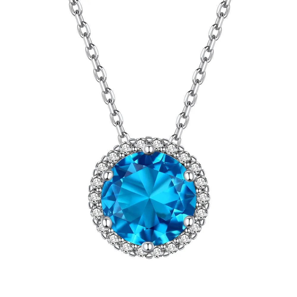 Halo Necklace 925 Sterling Silver Necklace with September Sapphire Birthstone Necklace Birthday Gift for Mom