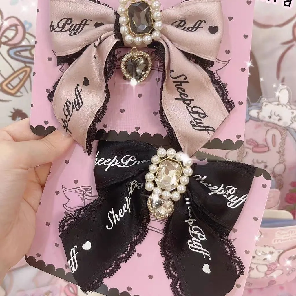 Handmade hairpin rhinestone bow headdress