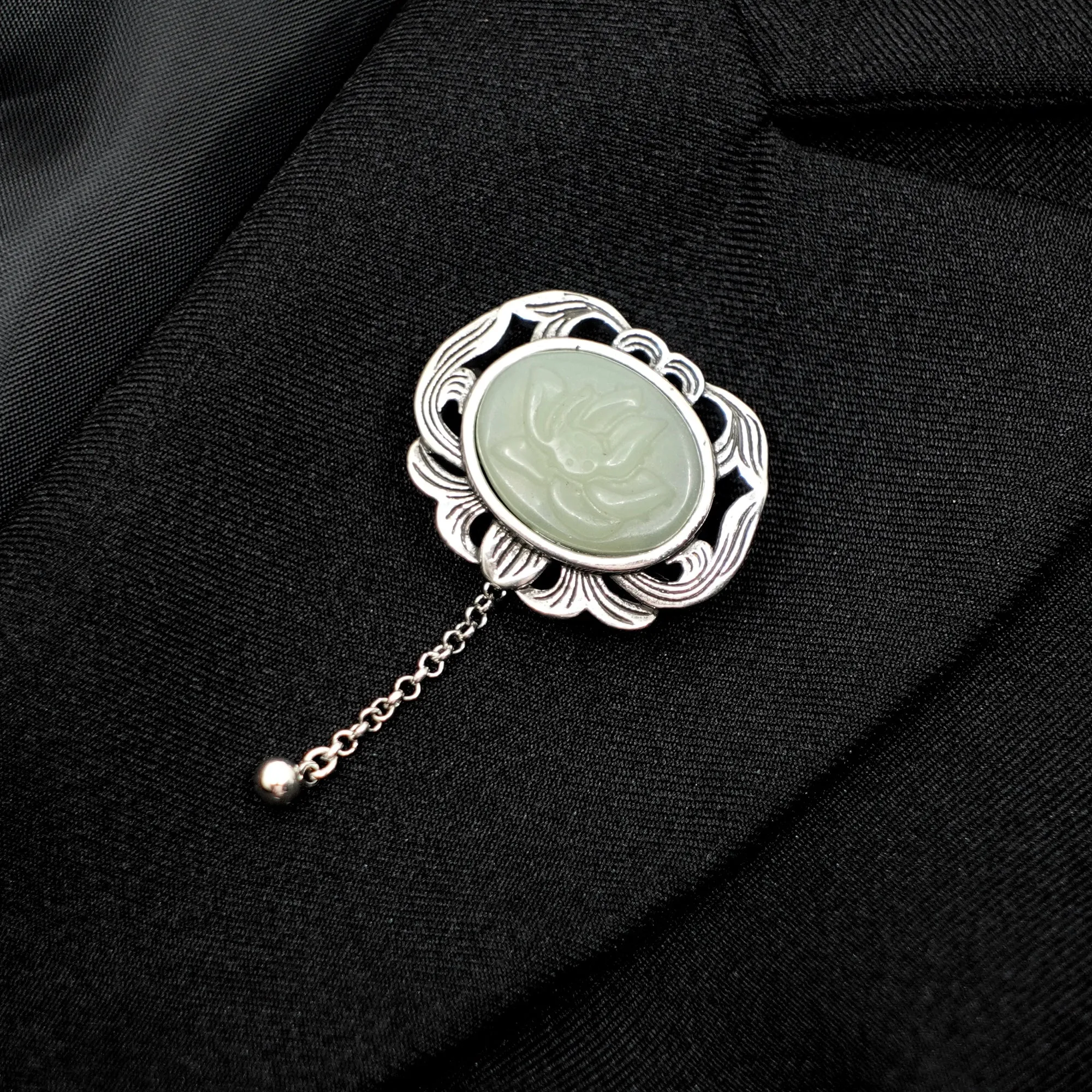 Hetian Nephrite Jade Lotus Brooch
