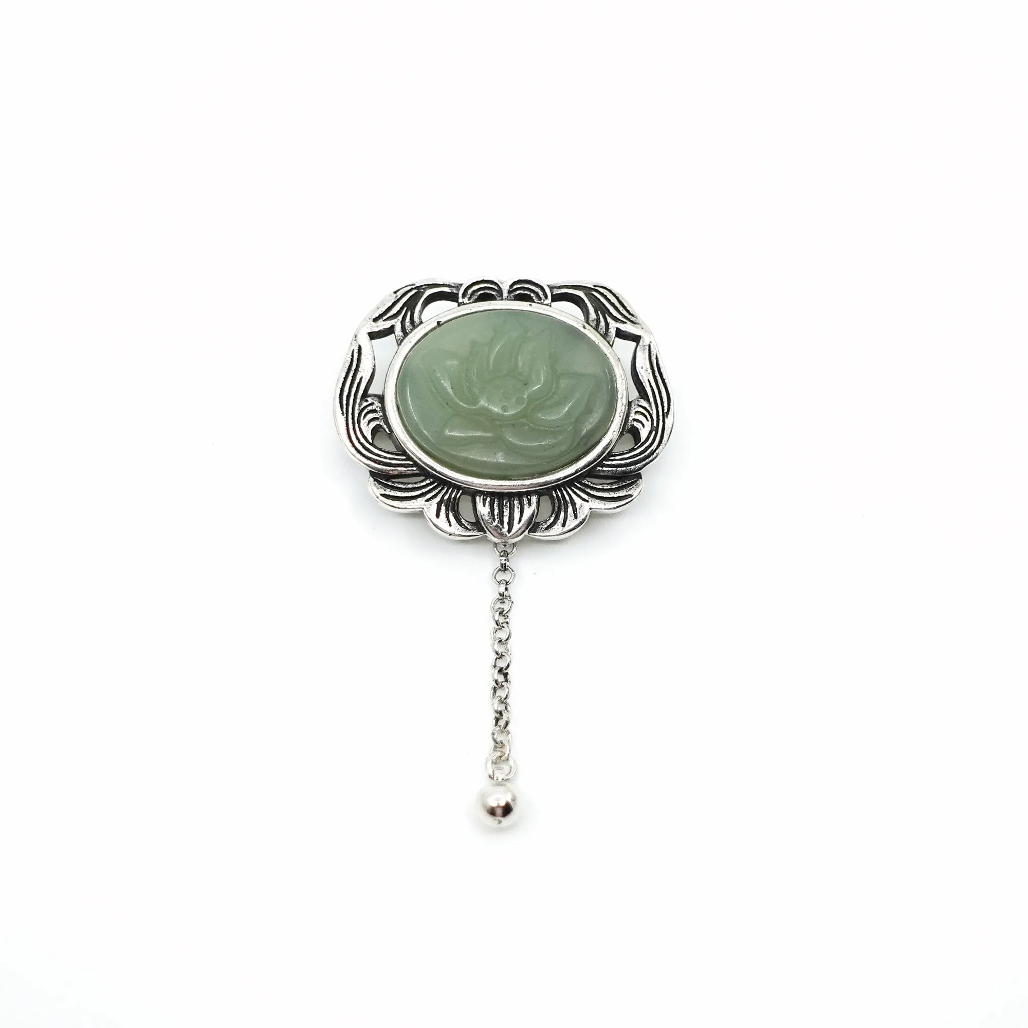 Hetian Nephrite Jade Lotus Brooch