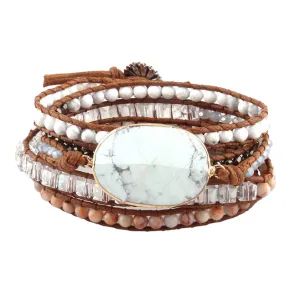 Howlite Gemstone Leather Wrap Bracelet