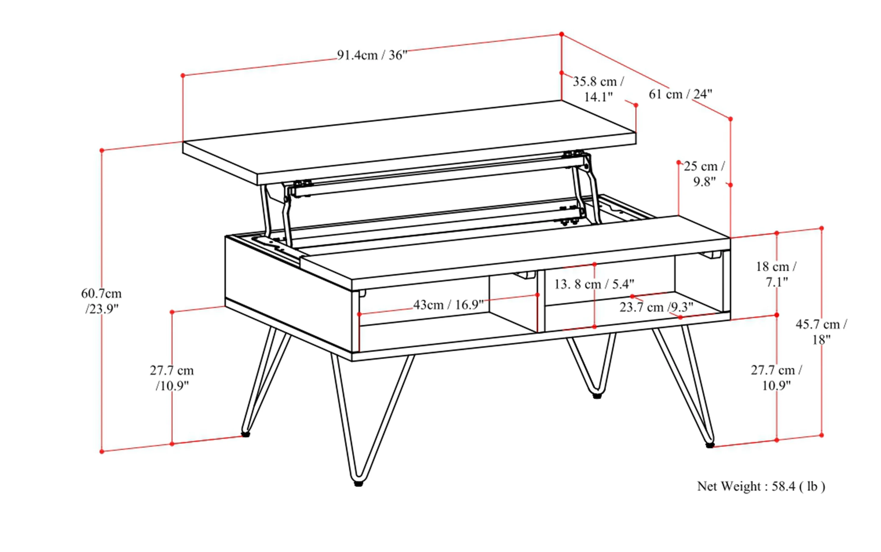 Hunter Small Lift Top Coffee Table in Oak