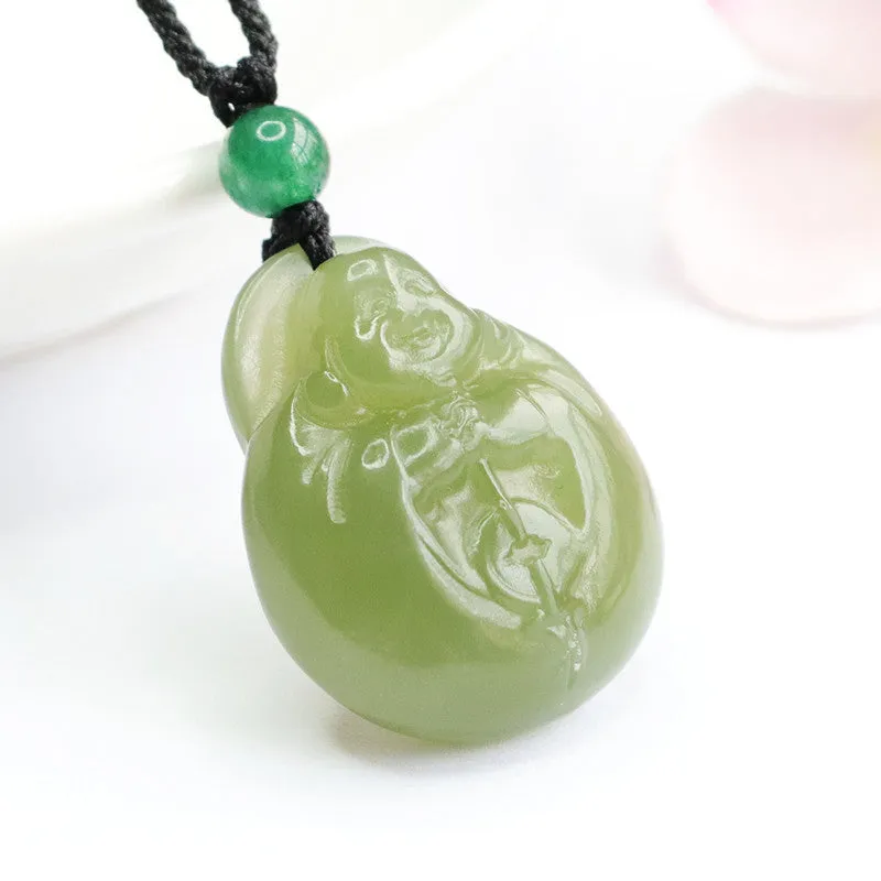 Jade Maitreya Buddha Pendant in Lake Green Hedian Natural Jade