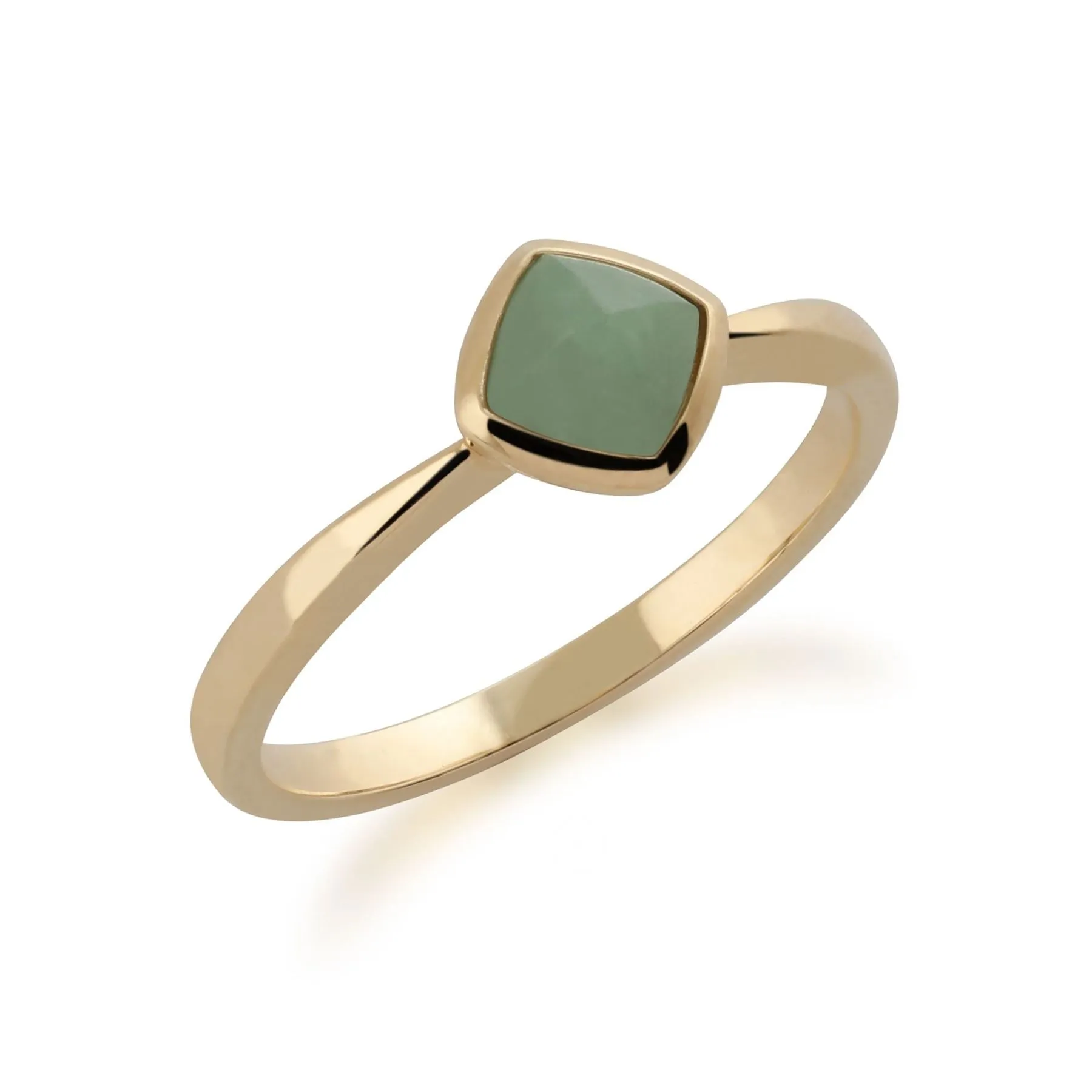 Jade Ring, 9 Karat Gelbgold Kissen grüner Jade Ring