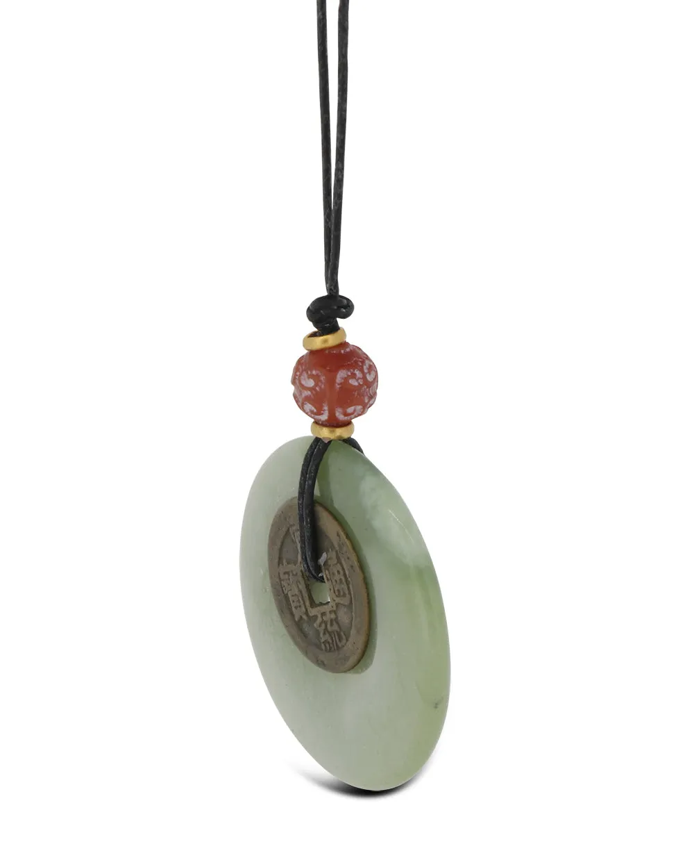 Jade with Ancient I-Ching Coin Pendant Necklace